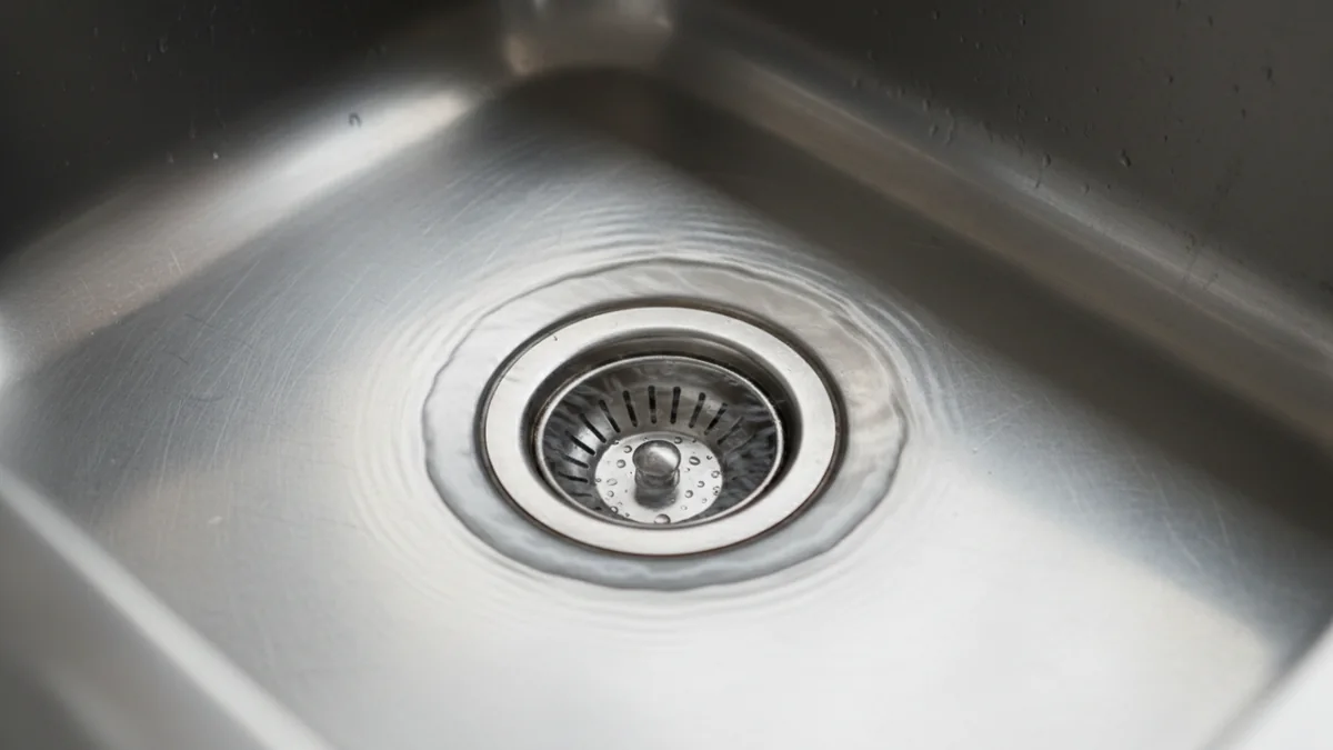 Ralo de lava-loiça em aço inox numa cozinha limpa